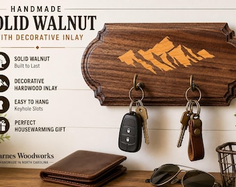 Walnut Key Holder with Wood Inlay | Handmade Wall Mounted Key Rack | Entryway Organizer | Housewarming Gift | Rustic Home Decor