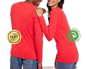 Kraftig 100 % bomull långärmad t-shirt unisex med avslappnad passform, blank t-shirt