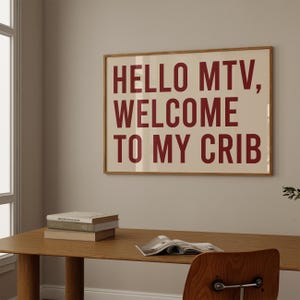 Ciao MTV, benvenuto nella mia culla, stampa orizzontale, arte alla moda per il corridoio, stampa tipografica estetica, arte murale, download istantaneo rosso
