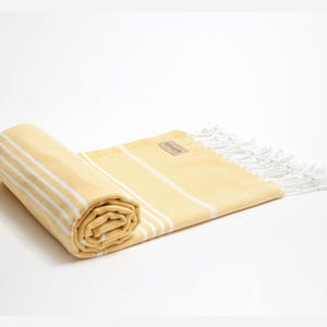 Yellow Striped Turkish Hammam Towel – Soft Cotton Peshtemal, Quick-Dry, Beach Towel, Spa Wrap, Housewarming Gift