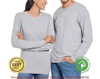 100 % bomull, långärmad, blank t-shirt, kraftigt tyg, unisex-tröja med avslappnad passform