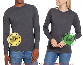 Premium Blank långärmad T-shirt 100 % bomull Kraftig Avslappnad Passform Unisexmodell