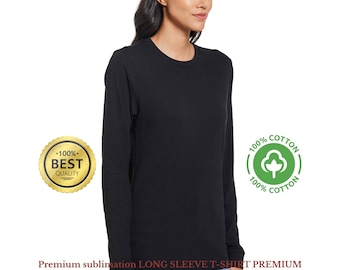 Premium Blank långärmad T-shirt 100 % bomull Kraftig Avslappnad Passform Unisex Stil Svart