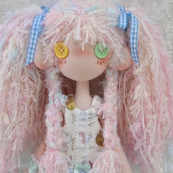 手作りラグドール | ボタンアイドール | 30 cm 女の子用布人形 | ウォルドルフ人形 | コレクションドール | ギフトドール | アートドール | 着脱可能な服