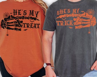 Halloween Couple Shirt,  He's My Treat, She's My Trick, Funny couples Halloween t shirts, husband wife Halloween tee, Halloween couples gift