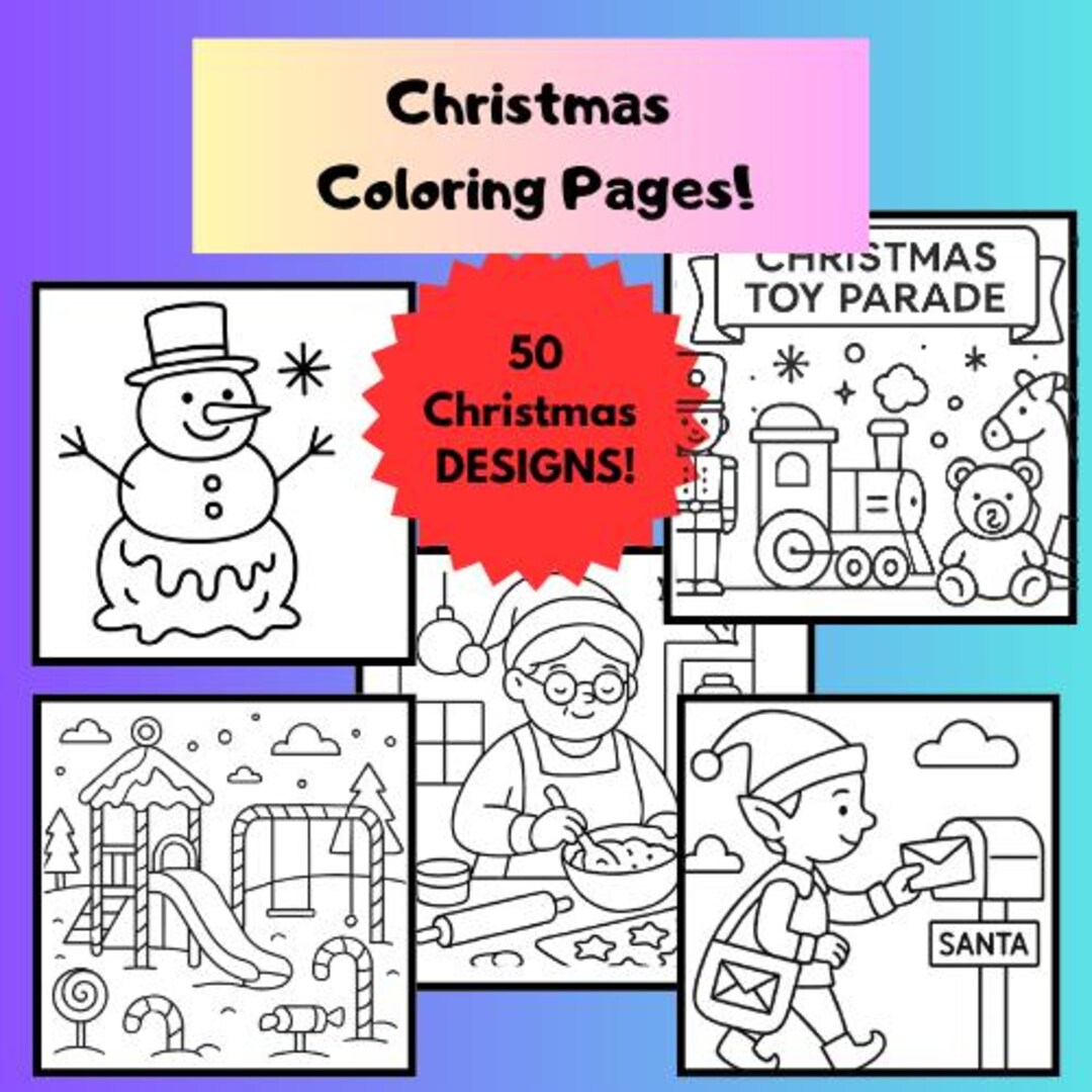 Christmas Printable Coloring Pages 50 Count: Digital Download - Etsy