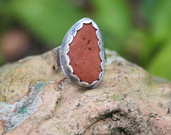 Italian Beach Stone Sterling Silver Oxidized Boho Rustic Southwestern Statement Wide Band Ring