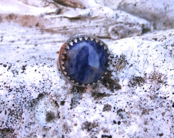 Sodalite Gemstone Metal Work Metal Smithed Oxidized Sterling Silver Rustic Earthy Woodland Ring