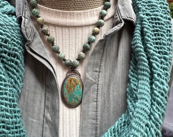 Turquoise Necklace Turquoise Jewelry African Jasper Necklace Boho Necklace Artisan Necklace Handmade Necklace Southwestern Necklace
