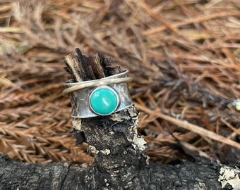 Turquoise Ring / Spinner Ring / Turquoise Gold Ring / Artisan Ring / Artisan Jewelry / Silversmith Ring / December Birthstone / Turquoise