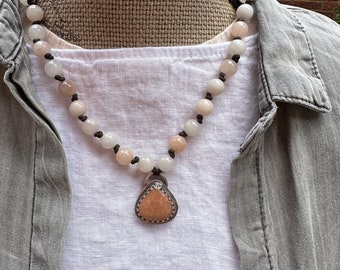 Amazonite Necklace Amazonite Jewelry Artisan Necklace Artisan Jewelry Handmade Jewelry Peach Adventurine Necklace Peach Adventurine Jewelry