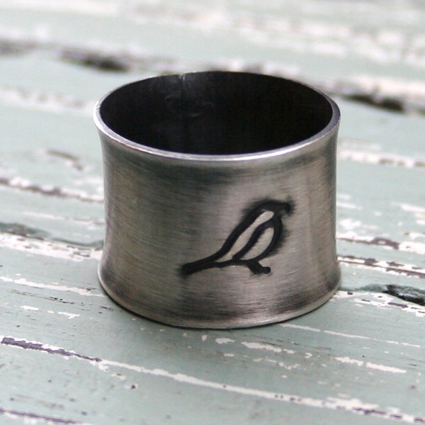 Sterling Silver Ring / Silver Band / Bluebird Ring / Earthy Rustic Ring / Woodland Ring / oxidized