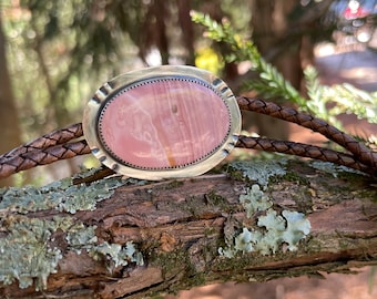 Pink Mookaite Bolo Tie / Artisan Jewelry / Artisan Bolo Tie / Sterling Bolo Tie / Southwestern Bolo Tie / Cowgirl Bolo / Pink Mookaite