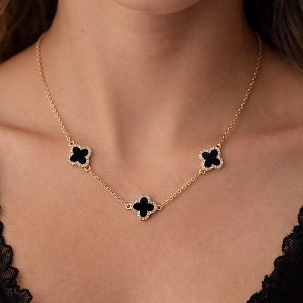 18k Gold Filled Clover Necklace: Cubic Zirconia Pendant