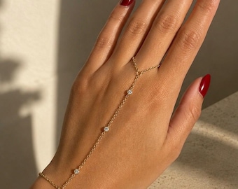 14k Gold Filled Cubic Zirconia Hand Chain, Wedding Jewelry, Bridal Jewelry, Dainty Hand Chain, Minimalist Hand Chain, Gift for Her
