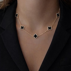 18k Gold Filled Clover Necklace: Cubic Zirconia Pendant, 5 clover necklace, Gift for Her, Handmade Necklace
