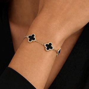 Van Cleef & Arpelsクローバー型黒バングル ゴールドメッキ Van cleef bracelet 18k - Etsy 日本