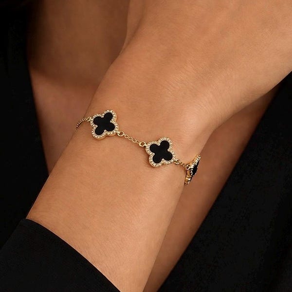 4 Clover Bracelet: Cubic Zirconia 18k Gold Filled Four Leaf Charm