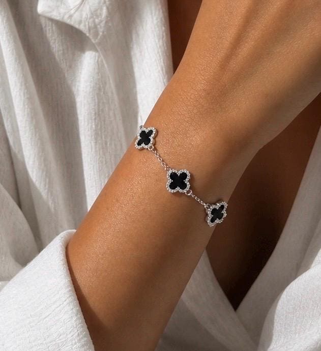 Black silver clover bracelet - Etsy 日本
