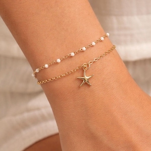 Starfish Bracelet Set Stack Set of 2 Ocean Lovers Gift Gold Filled Gifts for Her Gold Bracelets Stacking Bracelets Starfish Charm Bracelet