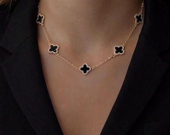 18k Gold Filled Clover Necklace: Cubic Zirconia Pendant, 5 clover necklace, Gift for Her, Handmade Necklace