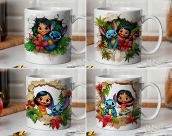 Stitch and Lilo Mug Wrap-bundel, Stitch and Lilo 11 oz en 15 oz Mug Bundle Sublimatie Wrap, Instant Download, Hoge kwaliteit, PNG