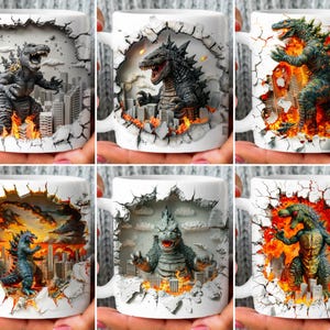 Godzilla Mug Wrap PNG Bundle, Monster Movie 11oz 15oz Sublimation Wraps, Kaiju Digital Download, Mug Wrap PNG Set