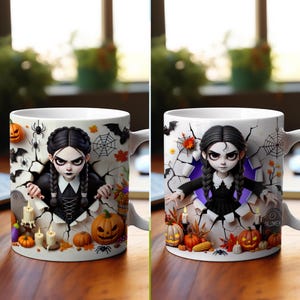 Halloween Girl Mug Wrap Bundle, Gothic Girl Mug Set PNG, Wednesday Mug Wrap Sublimation PNG, Halloween Gothic Mug Wrap