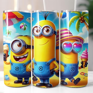 Envoltorio para vaso de los Minions PNG, divertidos personajes amarillos de 20 oz, diseño de sublimación de dibujos animados, descarga digital instantánea