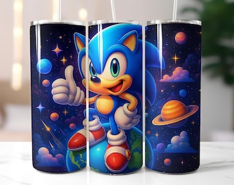 Sonic Tumbler Wrap PNG, Fast Hedgehog 20oz Sublimation Wrap, Blue Speedster Cup Design, Inspired by Sonic, Instant Digital Download