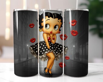 Betty Boop beker wrap png, retro ee 20oz beker ontwerp, flirterige cartoon meisje wrap, digitale download beker wrap, instant download png