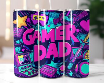 Gamer Dad Tumbler Wrap PNG, Vaderdag Tumbler Wrap, Best Dad Ever Tumbler Wrap PNG, Instant Download, Hoge kwaliteit PNG