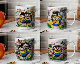 Minions mokomslagbundel, Minions 11 oz en 15 oz mokbundel sublimatieomslag, direct downloaden, hoge kwaliteit, png PNGEgg