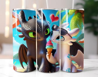 Toothless and Light Fury Tumbler Wrap PNG, Toothless and Light Fury Tumbler Wrap,  Dragons Tumbler Wrap PNG