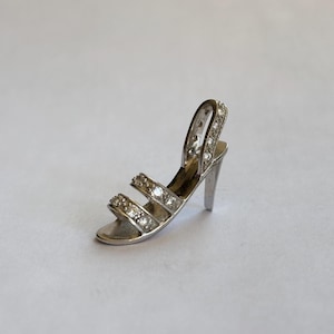 Estate Sterling Silver Stiletto High Heel Shoe Charm with Rhinestones