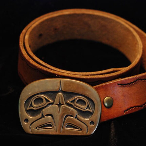 Rainbow Metals Bronze Tlingit Hawk Buckle and Leather Belt