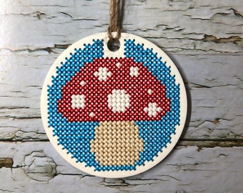 DIY Cross Stitch Kit - Mushroom ~ Christmas Tree Ornament ~ Unique gifts ~ DIY Kit