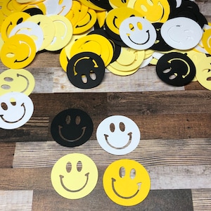 Confettis smiley découpés ~ décoration de fête à thème joyeux ~ anniversaire ~ baby shower ~ occasion spéciale ~ prêt à être expédié !