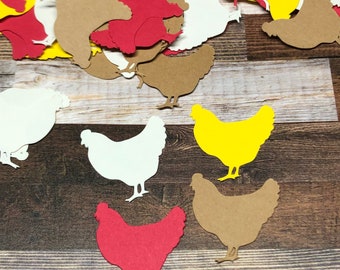 Farm Chickens Die Cut Confetti ~ 200 pieces ~ Chicken Theme Party Décor ~ Birthday ~ Baby Shower ~ Special Occasion ~ Ready to Ship!