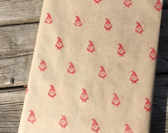 Hand Stamped Gnome Wrapping Paper - 1 yard - Unique gift giving