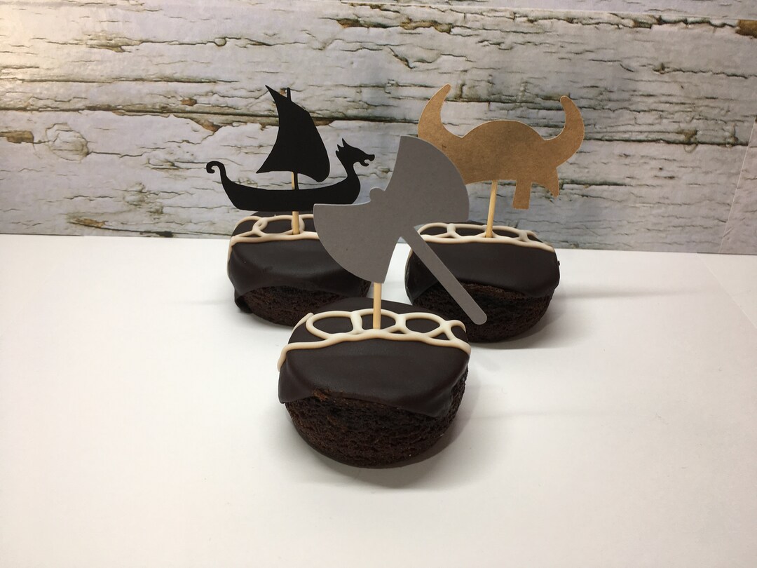 Cupcake Toppers Set of 12 Viking Theme Birthday Shower Special Occasion Viking Theme Party