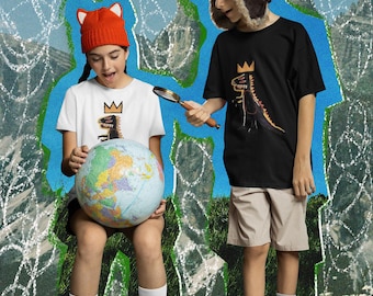 Kids Basquiat Dinosaur Tee: Heavy Cotton Art Shirt