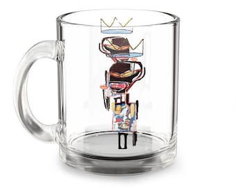 Artistic Basquiat Glass Mug | Unique 10oz Drinkware | Sip in Style with Iconic Art