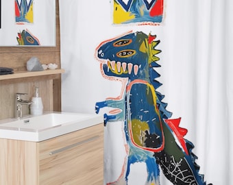 Kids&#39; Shower Curtain | Vibrant Basquiat-Inspired Art | Colorful Graffiti Style for Children&#39;s Bathroom
