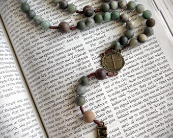 Green Saint Benedict Rosary - Handmade Gemstone Prayer Beads - Catholic Gift - First Communion, Confirmation, Baptism Gift