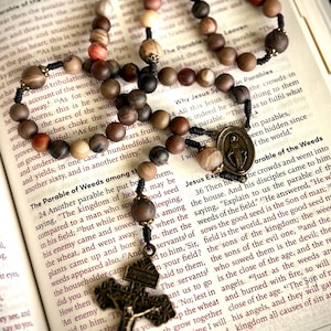 Petrified Wood Rosary with Pardon Crucifix: Handcrafted Corded Prayer Beads
