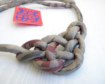 artistic silk or cotton cord necklace, hand knotted macrame designs, with sliding fastener or clasp, optional  add on bail