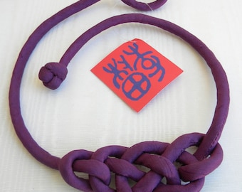 artistic silk or cotton cord necklace, hand knotted macrame designs, with sliding fastener or clasp, optional  add on bail