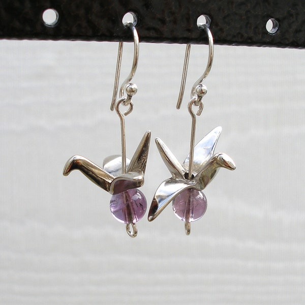 Silver Metal Origami Crane Earrings