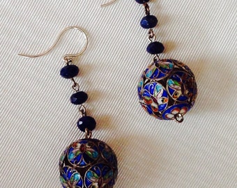 exquisite vintage enamel ball dangle earrings